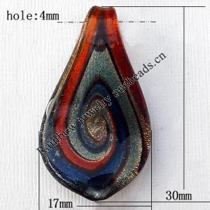 Lampwork Pendant For Earring, Leaf, 17x30mm, Hole:About 4mm, Sold by PC