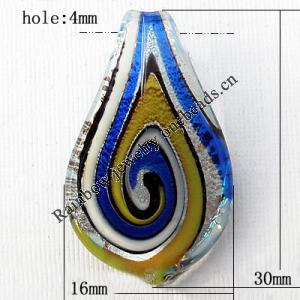 Lampwork Pendant For Earring, Leaf, 16x30mm, Hole:About 4mm, Sold by PC