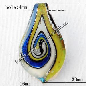 Lampwork Pendant For Earring, Leaf, 16x30mm, Hole:About 4mm, Sold by PC