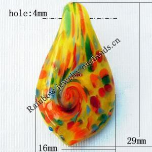 Lampwork Pendant For Earring, Leaf, 16x30mm, Hole:About 4mm, Sold by PC