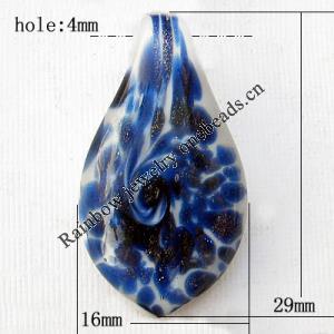 Lampwork Pendant For Earring, Leaf, 16x30mm, Hole:About 4mm, Sold by PC