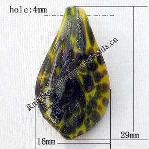 Lampwork Pendant For Earring, Leaf, 16x30mm, Hole:About 4mm, Sold by PC