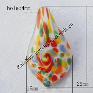 Lampwork Pendant For Earring, Leaf, 16x30mm, Hole:About 4mm, Sold by PC