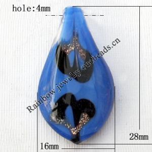 Lampwork Pendant For Earring, Leaf, 16x30mm, Hole:About 4mm, Sold by PC