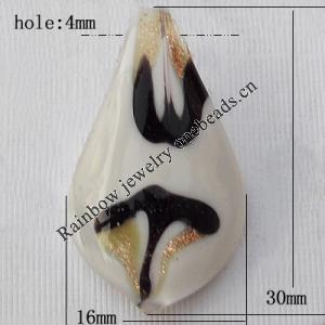 Lampwork Pendant For Earring, Leaf, 16x30mm, Hole:About 4mm, Sold by PC