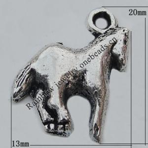 Pendant Zinc Alloy Jewelry Findings Lead-free, Horse 13x20mm Hole:2mm, Sold by Bag