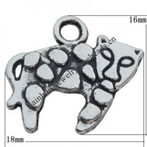 Pendant Zinc Alloy Jewelry Findings Lead-free, Animal 18x16mm Hole:2.5mm, Sold by Bag