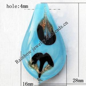 Lampwork Pendant For Earring, Leaf, 16x38mm, Hole:About 4mm, Sold by PC