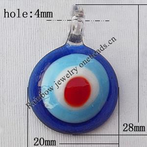 Lampwork Pendant For Earring, Flat Round, 20x28mm, Hole:About 4mm, Sold by PC