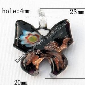 Lampwork Pendant For Earring, Butterfly, 20x23mm, Hole:About 4mm, Sold by PC