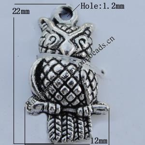 Pendant Zinc Alloy Jewelry Findings Lead-free, Owl 12x22mm Hole:1.5mm, Sold by Bag