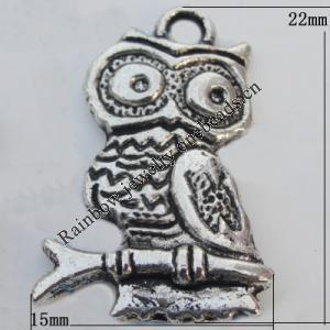 Pendant Zinc Alloy Jewelry Findings Lead-free, Owl 15x22mm Hole:1.3mm, Sold by Bag