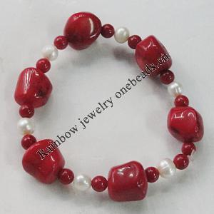 Coral Bracelet, Length:7.1-Inch 7mm-14x12mm, Sold by Group