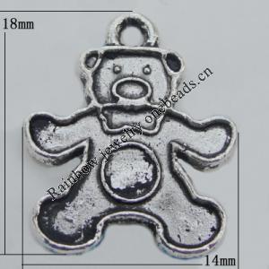 Pendant Zinc Alloy Jewelry Findings Lead-free, Bear 14x18mm Hole:1.5mm, Sold by Bag