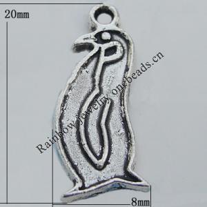 Pendant Zinc Alloy Jewelry Findings Lead-free, Penguin 8x20mm Hole:1.5mm, Sold by Bag