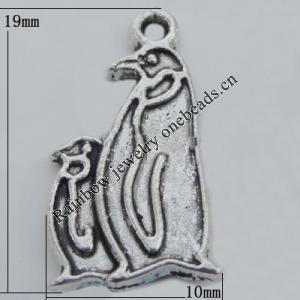 Pendant Zinc Alloy Jewelry Findings Lead-free, Penguins 10x19mm Hole:1.5mm, Sold by Bag