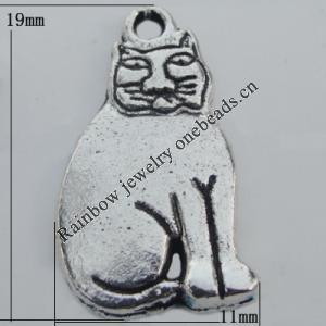 Pendant Zinc Alloy Jewelry Findings Lead-free, Cat 11x19mm Hole:2mm, Sold by Bag