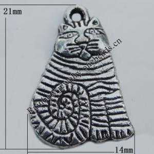 Pendant Zinc Alloy Jewelry Findings Lead-free, Cat 14x21mm Hole:2mm, Sold by Bag