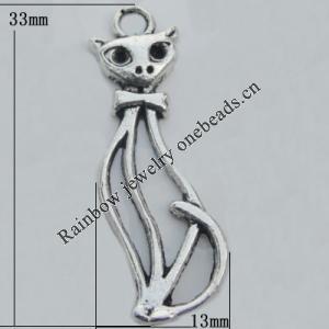 Pendant Zinc Alloy Jewelry Findings Lead-free, Cat 13x33mm Hole:3mm, Sold by Bag