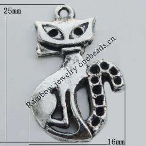 Pendant Zinc Alloy Jewelry Findings Lead-free, Cat 16x25mm Hole:2mm, Sold by Bag