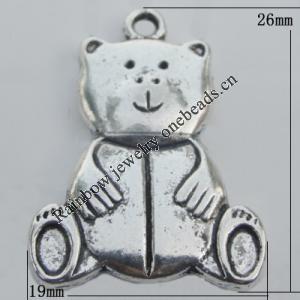 Pendant Zinc Alloy Jewelry Findings Lead-free, Bear 19x26mm Hole:2mm, Sold by Bag