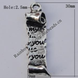 Pendant Zinc Alloy Jewelry Findings Lead-free, 30x9mm Hole:2.5mm, Sold by Bag