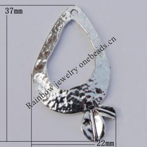 Pendant Zinc Alloy Jewelry Findings Lead-free, 37x22mm Hole:1mm, Sold by Bag