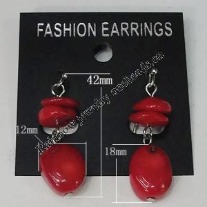 Coral Earring, Length:42mm Bead Size:18x12mm, Sold by Group