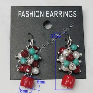 Coral Earring, Length:37mm Bead Size:8x5mm, Sold by Group