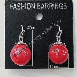 Coral Earring, Length:27mm Bead Size:14mm, Sold by Group