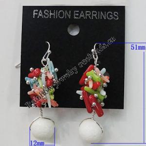 Coral Earring, Length:51mm Bead Size:12mm, Sold by Group