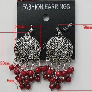 Coral Earring, Length:58mm Bead Size:5mm, Sold by Group