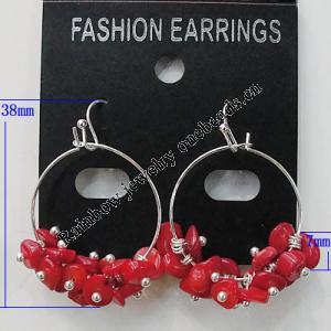 Coral Earring, Length:38mm Bead Size:7mm, Sold by Group