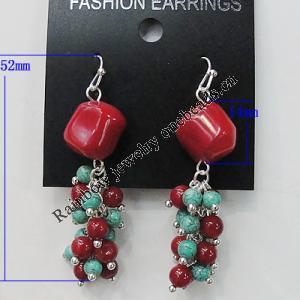Coral Earring, Length:52mm Bead Size:14mm, Sold by Group