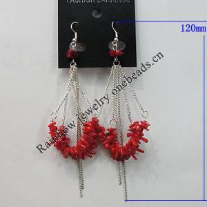 Coral Earring, Length:120mm Bead Size:5x3mm, Sold by Group