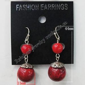 Coral Earring, Length:44mm Bead Size:15mm, Sold by Group
