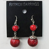 Coral Earring, Length:44mm Bead Size:15mm, Sold by Group