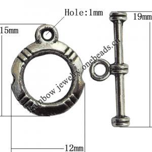Clasp Zinc Alloy Jewelry Findings Lead-free, Loop:12x15mm, Bar:19x3mm Hole:1mm, Sold by Bag