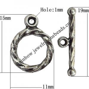 Clasp Zinc Alloy Jewelry Findings Lead-free, Loop:11x15mm, Bar:19x2mm Hole:1mm, Sold by Bag