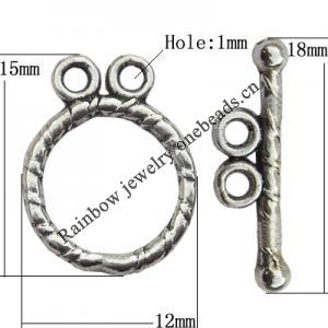 Clasp Zinc Alloy Jewelry Findings Lead-free, Loop:12x15mm, Bar:18x2mm Hole:1mm, Sold by Bag