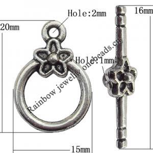 Clasp Zinc Alloy Jewelry Findings Lead-free, Loop:15x20mm, Bar:16x7mm Big Hole:2mm Small Hole:1mm, Sold by Bag