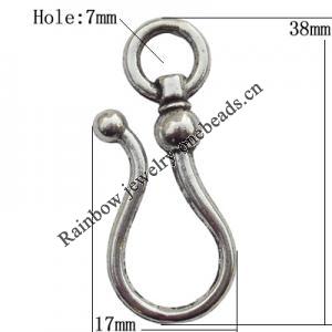 Clasp Zinc Alloy Jewelry Findings Lead-free, 17x38mm, Hole7mm, Sold by Bag