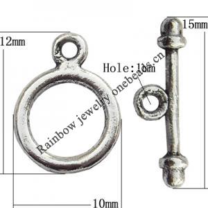 Clasp Zinc Alloy Jewelry Findings Lead-free, Loop:10x12mm, Bar:15x3mm Hole:1mm, Sold by Bag