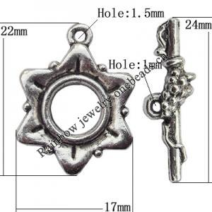 Clasp Zinc Alloy Jewelry Findings Lead-free, Loop:17x22mm, Bar:24x6mm Big Hole:1.5mm Small Hole:1mm, Sold by Bag