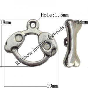 Clasp Zinc Alloy Jewelry Findings Lead-free, Loop:19x18mm, Bar:18x8mm Hole:1.5mm, Sold by Bag