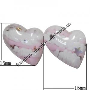 Resin Cabochons, No Hole Headwear & Costume Accessory, Heart，The other side is Flat 15x15mm, Sold by Bag