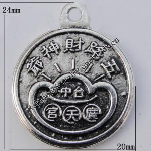 Pendant Zinc Alloy Jewelry Findings Lead-free, 24x20mm Hole:2mm, Sold by Bag