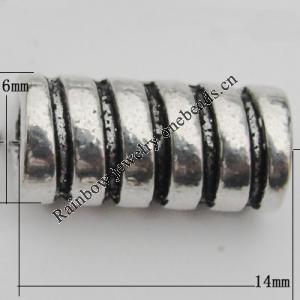 Bead Zinc Alloy Jewelry Findings Lead-free, Tube 14x6mm Hole:4mm, Sold by Bag