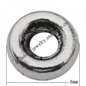 Bead Zinc Alloy Jewelry Findings Lead-free, Donut 6mm Hole:1mm, Sold by Bag