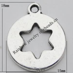Pendant Zinc Alloy Jewelry Findings Lead-free, 18x15mm Hole:2mm, Sold by Bag